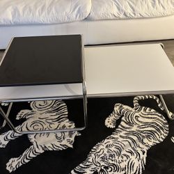 Modern Movable Chrome Nesting Coffee Table Set – Black & White Pair