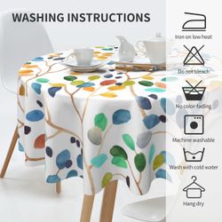 Spring Summer Tablecloth 70 Inch Round, Colorful Floral Leaves Decorations Table Cloth Polyester Farmhouse Spring Summer Leaves Table Cover for Party 