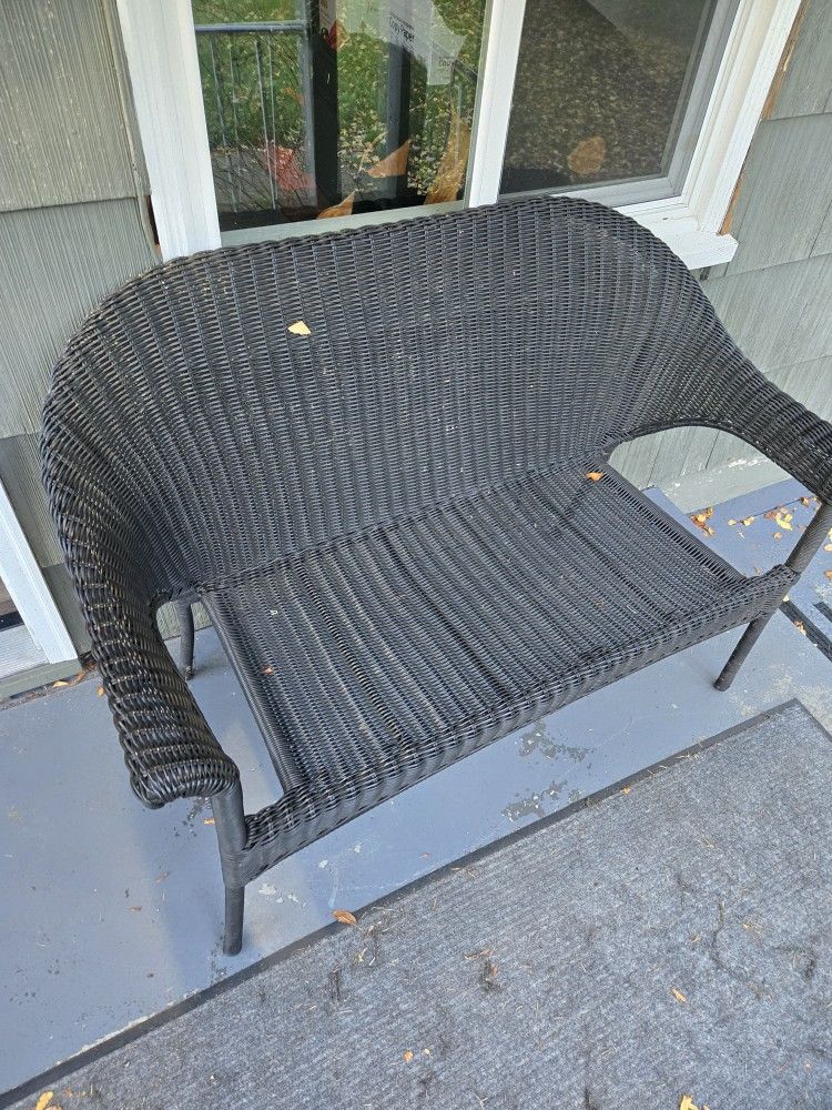 Black Plastic Wicker Porch Set Chair And Sofa