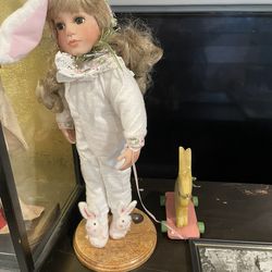 Madeline With Rabbit Porcelain Doll Antique