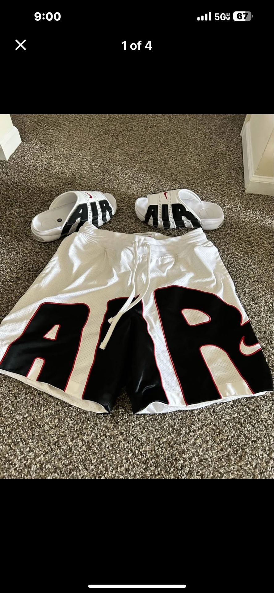 NIKE AIR UPTEMPO SHORTS AND SLIDES $125