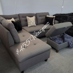 ✅️✅️3 pc black linen like fabric sectional sofa  chaise and storage ottoman✅️✅️