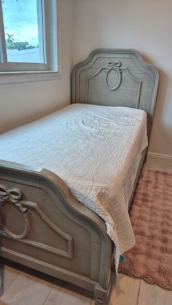 Twin bed, solid wood + twin mattress