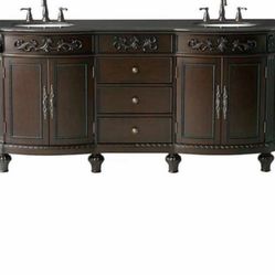 Home Decorators Collection Chelsea 72 in. W Double Bath Vanity in Antique Cherry with Granite Vanity Top in Black
