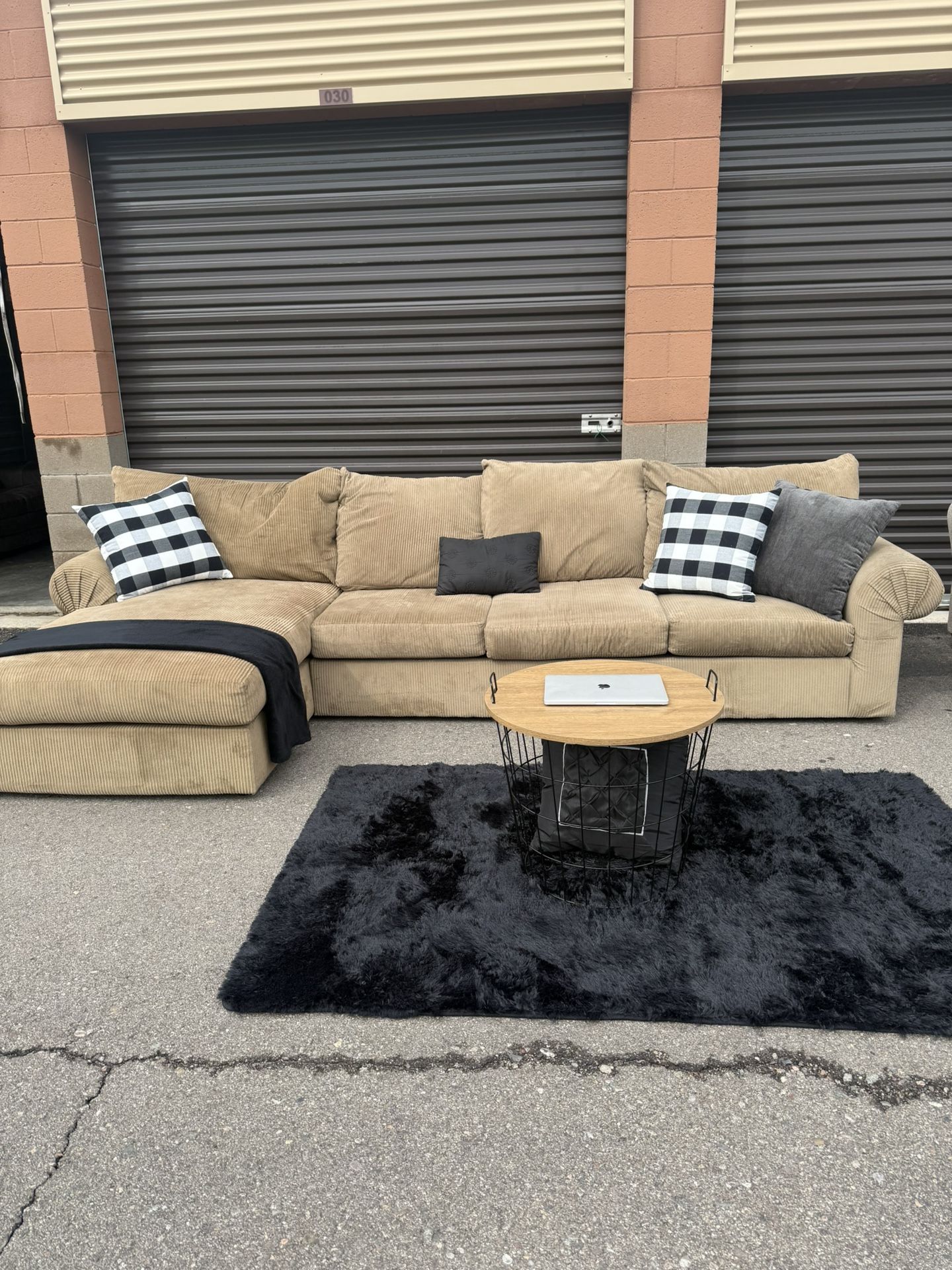 Coffee Corduroy Sectional Sofa (Free Delivery) 