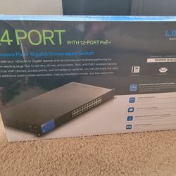 New LINKSYS LGS124P 24 PORT WITH 12 PORT POE+NOTES