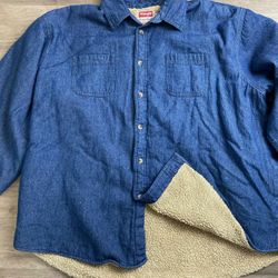 Vintage 90s Wrangler Denim Sherpa Thick Fleece Lined Shirt Jacket Size 3xl