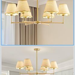 39”Inch Boho Rattan Chandelier 6-Lights Rustic Industrial, Adjustable Hand-Woven Pendant E26Base