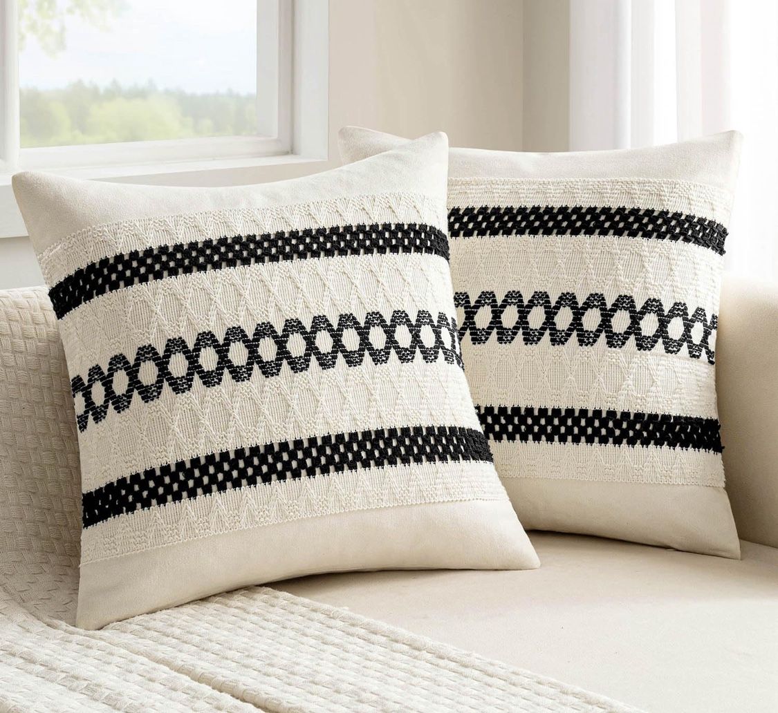 MIULEE Set of 2 Black Boho Decorative Pillow Covers 18x18 Inch Farmhouse Rustic Couch Throw Pillows Modern Spring Cotton Cushion Covers Retro Cute Mac