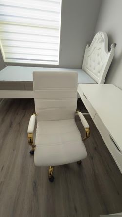 White Faux Leather Office Chair Gold Frame