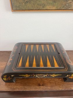 Vintage Asian Chess & Backgammon Game Set – Decorative Wooden Case – Complete Set