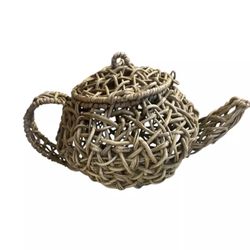 Handmade Rustic Teapot Woven Branches Natural Minimalist Decor Art Sculpture