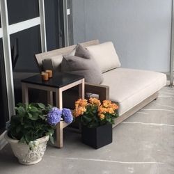 Restoration Hardware Costa Teak Two-Seat Left Arm Sofa