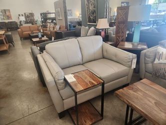 Modern Taupe authentic LEATHER Loveseat