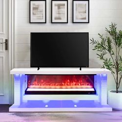 A87 Tv Stand W/fireplace 71” White 🚛❤️🔥👀