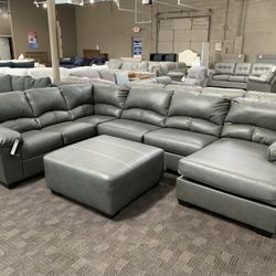 Grey Leather Sectional 