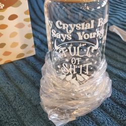 NIB Drinking Glass w/ Lid & Straw