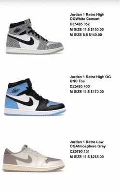 Jordan’s and dunks each shoe has a price next to it