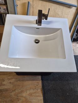 White Ceramic Drop-In Bathroom Sink with Faucet
