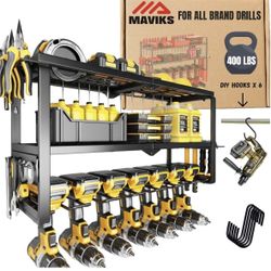 3 Shelf 7 Drill Holder Power Tool Organizer Wall Mount, Tool Storage Rack for Garage, Pegboard, Workshop walls | Compatible for all type of Cordless P