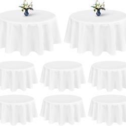 8 Pack Round Tablecloth 70 Inch Round White Table Cloths Polyester Tablecloths for Round Tables Washable Decorative Fabric Table Covers for Wedding Di