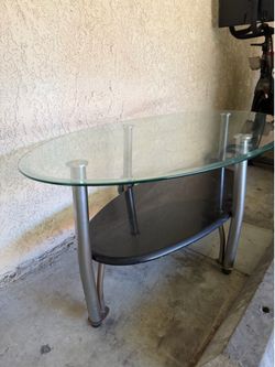 Modern Oval Glass Coffee Table with Lower Shelf