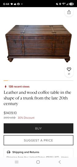 Leather and Wood Trunk Coffee Table