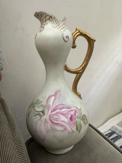 Antique Porcelain Ewer with Hand-Painted Floral Design