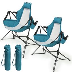 Hammock Camping Chair, Aluminum Alloy Adjustable Back Swinging Chair, Folding Rocking Chair with Pillow Cup Holder, Recliner for Outdoor Travel Sports