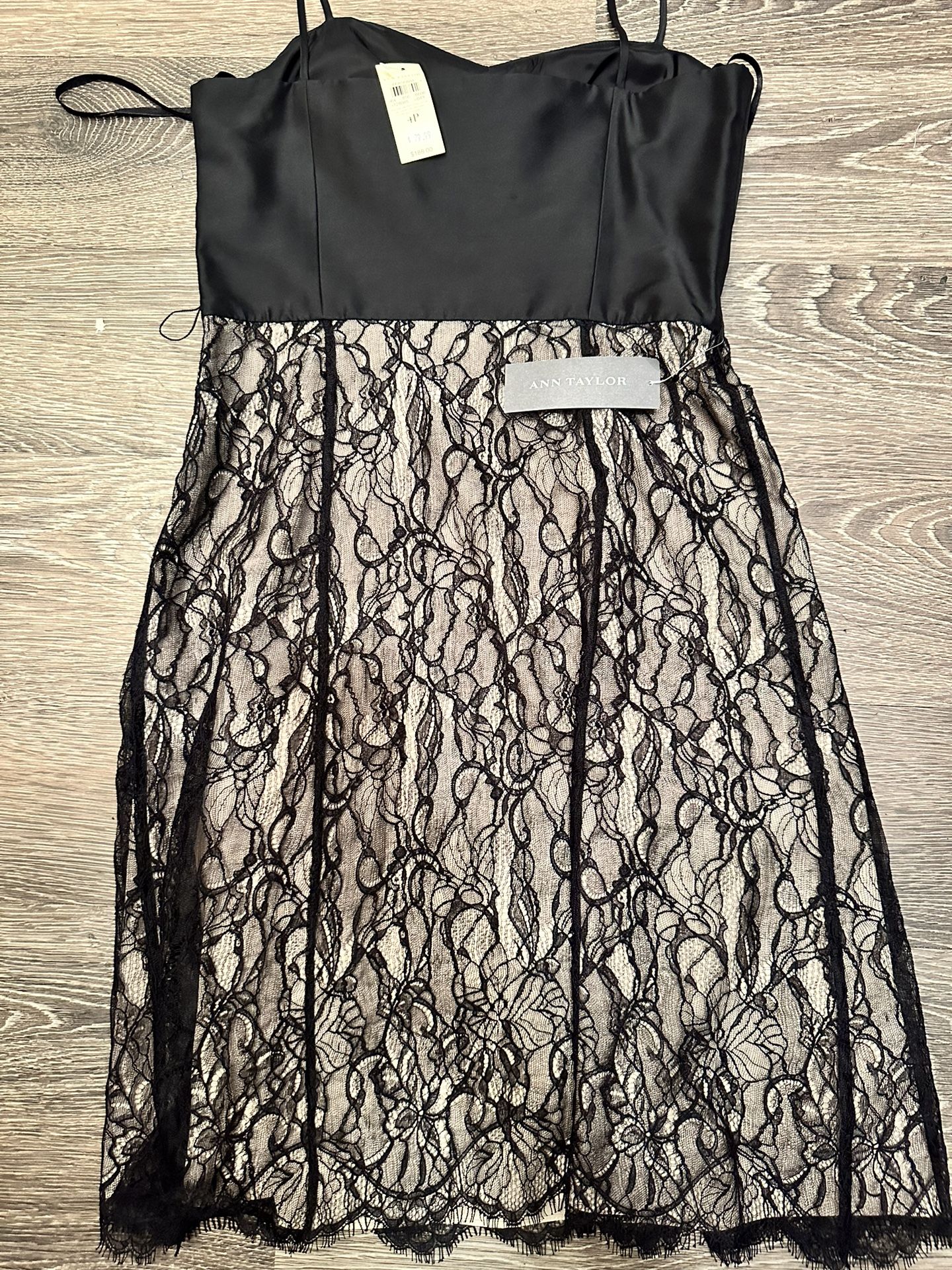 Ann Taylor Black Spaghetti Strap Lace Flare Dress Size 4