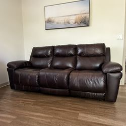 Real Leather Power Reclining Couch w/ USB Ports