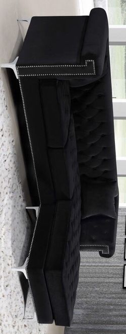 Wilhelmina Damian Velvet Black Reversible Sectional -Couch -Living Room Set