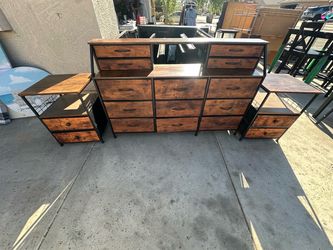 Rustic Industrial Dresser and Nightstand Set