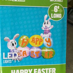 6 Foot Easter Eggs And Bunny Yard Inflatable New In Box Tested