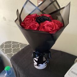 Ribbon Roses In Mug With Hearts