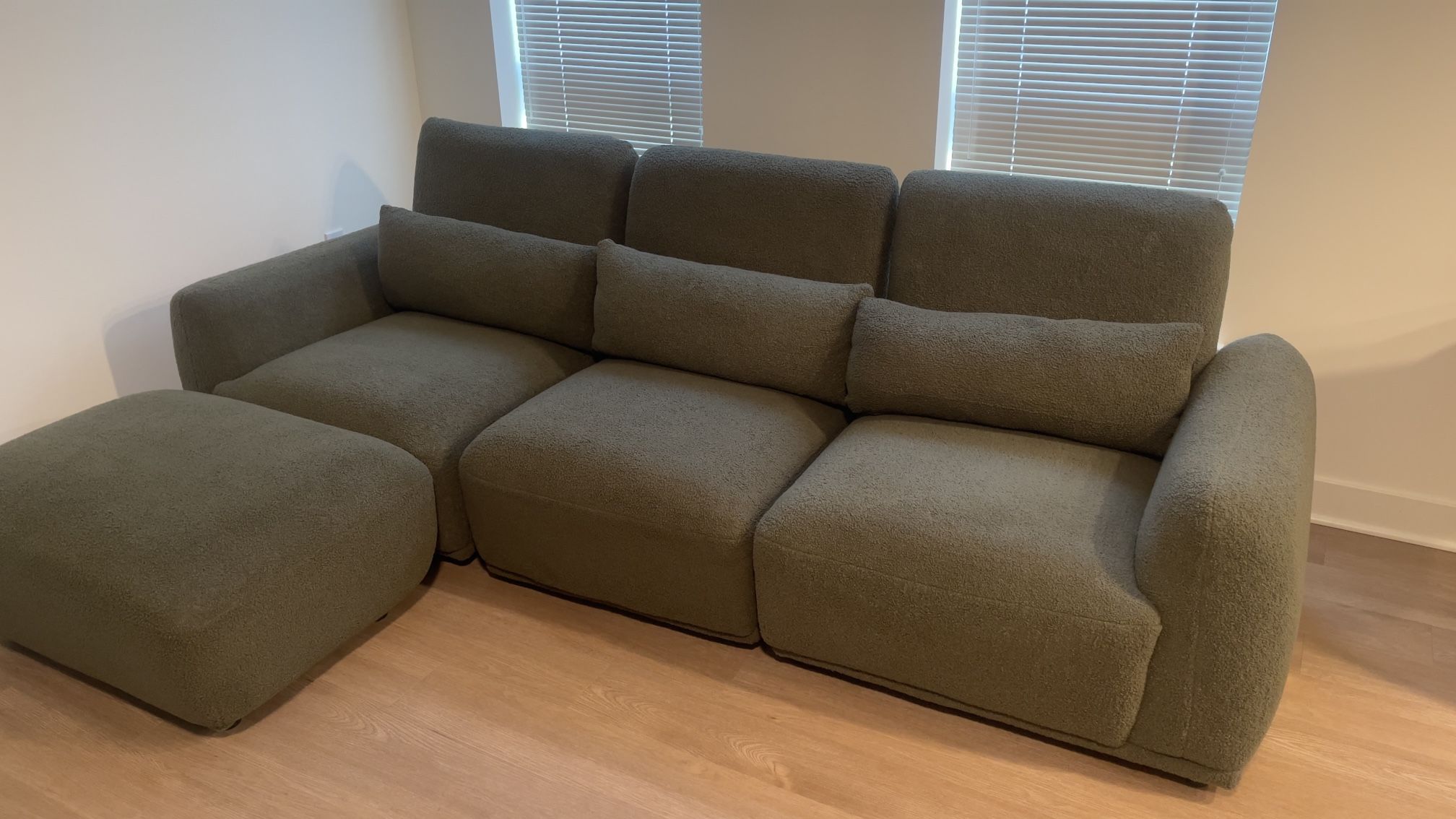 Green Teddy Wool L-Shape Sofa