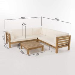 Just sectional no table, new in box. Wooden Sectional Set with Cushions, 4-Pcs Set, Teak Finish 