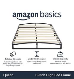 Amazon Basics Queen Metal Platform Bed Frame, 6” Low Profile, Black