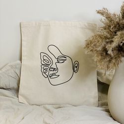 Canvas Tote Bag / Boho Tote / Face Line Bag 