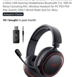 Valorise Wireless Gaming Headset, 7.1 Surround Sound, 2.4Ghz USB Gaming Headphones Bluetooth 5.4, 100-Hr Noise Canceling Mic, Wireless Headset for PC 