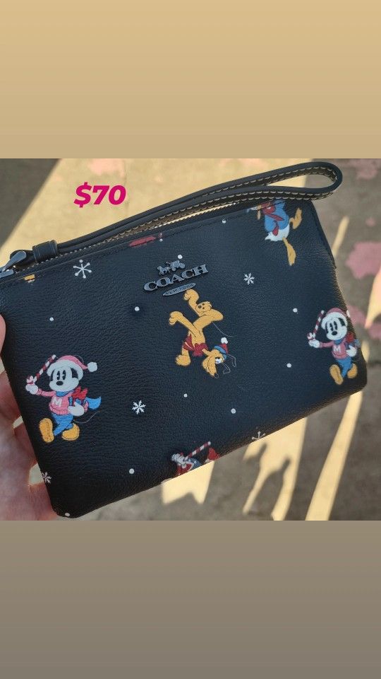 Christmas Coach Disney Corner Zip Wristlet Mickey