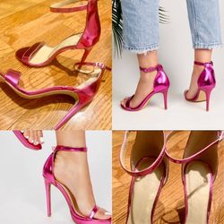 Charlotte Russe Metallic Fuchsia ankle strap Barbiecore Stilettos size 7