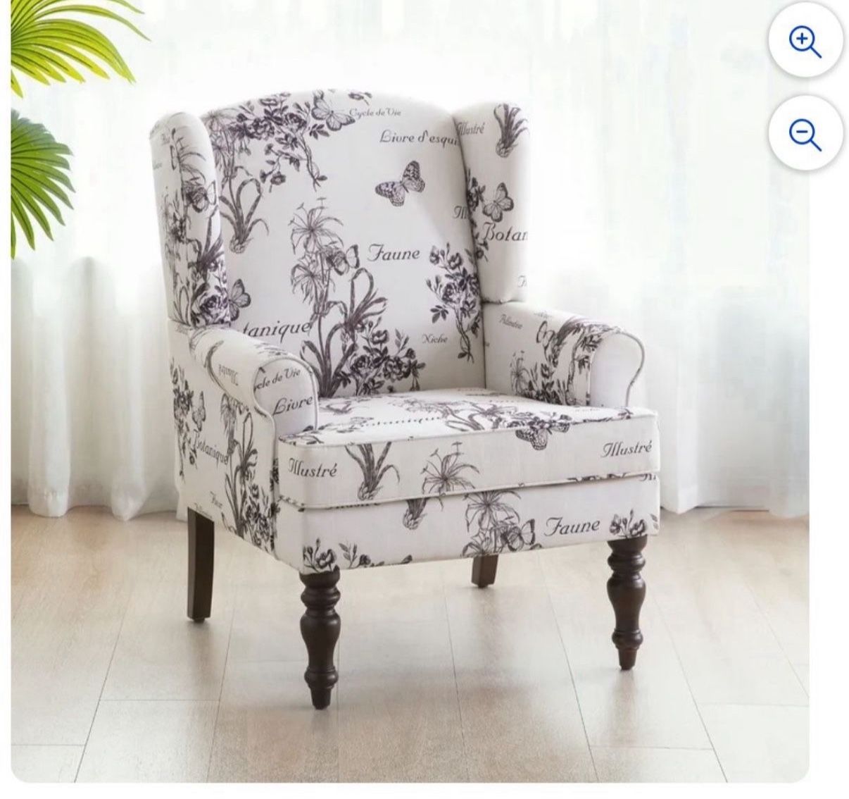 Wingback Accent Chair, Upholstered Mid Century Modern Armchair with Solid Wood Legs, Fabric Linen Leisure Single Sofa Chair for Living Room, Bedroom, 