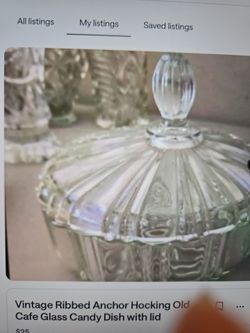Vintage Ribbed Anchor Hocking Old Cafe Glass Candy Dish with Lid