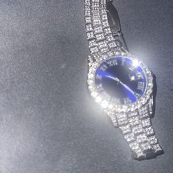 Moissanite Iced Out Watch Blue Dial