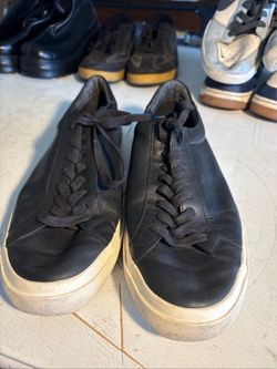 Vince Fulton Sneakers Lace Up Low Top Leather Suede Trim Gum Sole Black 10.5