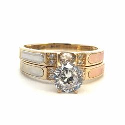 Woman’s Ladies 10k Tri Toned Rose White Yellow Gold CZ Cubic Zirconia Bridal Set Engagement and Wedding Band Ring Size 8 GP3111446