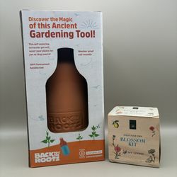 Small Garden Starter Bundle - Self-Watering Terracotta Olla Pot & Wooden Cube Blossom Kit