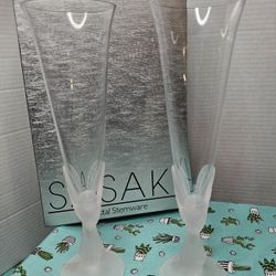 Sasaki Wings Crystal Champagne Flutes Glasses Set Of 2