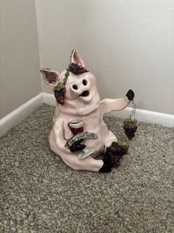 Clayworks Blue Sky Ceramic Pig "Fine Wine Swine" Wine Bottle Holder/ Display Piece